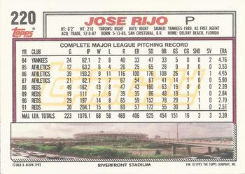 1992 Topps - Gold #220 Jose Rijo Back