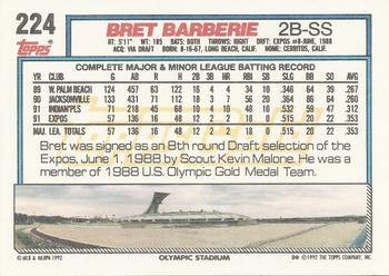 1992 Topps - Gold #224 Bret Barberie Back