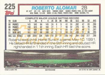 1992 Topps - Gold #225 Roberto Alomar Back