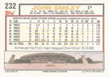 1992 Topps - Gold #232 John Smiley Back