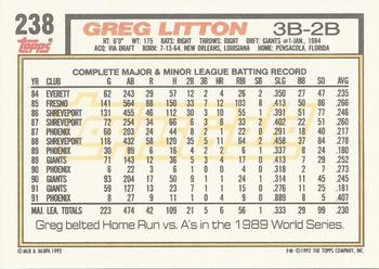 1992 Topps - Gold #238 Greg Litton Back
