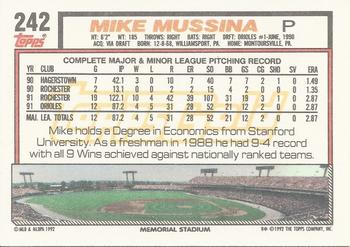 1992 Topps - Gold #242 Mike Mussina Back
