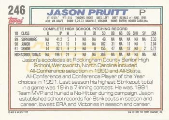 1992 Topps - Gold #246 Jason Pruitt Back