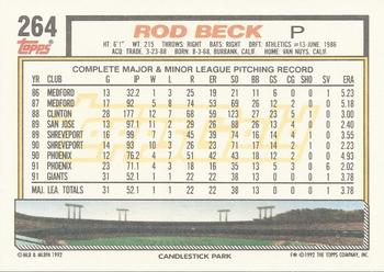 1992 Topps - Gold #264 Rod Beck Back