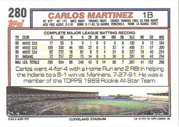 1992 Topps - Gold #280 Carlos Martinez Back