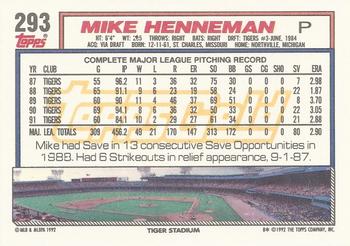 1992 Topps - Gold #293 Mike Henneman Back