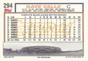 1992 Topps - Gold #294 Dave Valle Back