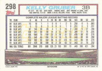 1992 Topps - Gold #298 Kelly Gruber Back