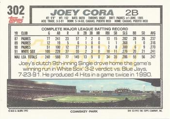 1992 Topps - Gold #302 Joey Cora Back