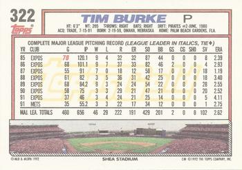 1992 Topps - Gold #322 Tim Burke Back