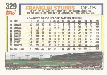 1992 Topps - Gold #329 Franklin Stubbs Back