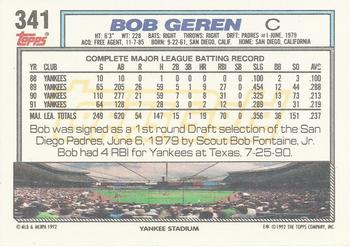 1992 Topps - Gold #341 Bob Geren Back