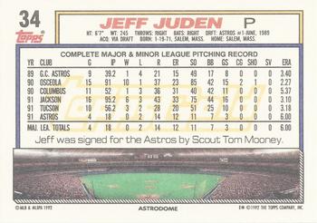 1992 Topps - Gold #34 Jeff Juden Back