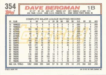 1992 Topps - Gold #354 Dave Bergman Back
