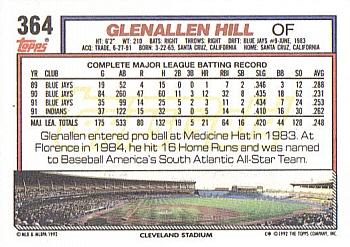 1992 Topps - Gold #364 Glenallen Hill Back
