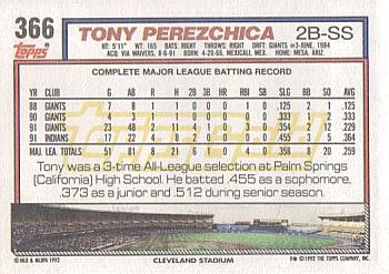 1992 Topps - Gold #366 Tony Perezchica Back