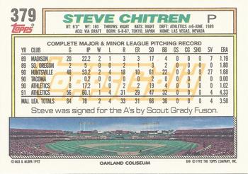 1992 Topps - Gold #379 Steve Chitren Back