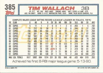 1992 Topps - Gold #385 Tim Wallach Back