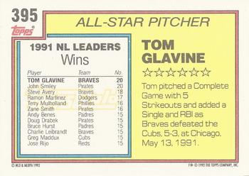 1992 Topps - Gold #395 Tom Glavine Back