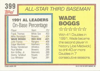 1992 Topps - Gold #399 Wade Boggs Back