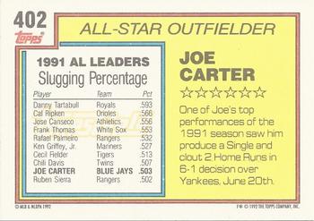 1992 Topps - Gold #402 Joe Carter Back