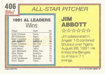 1992 Topps - Gold #406 Jim Abbott Back