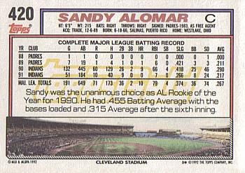 1992 Topps - Gold #420 Sandy Alomar Back