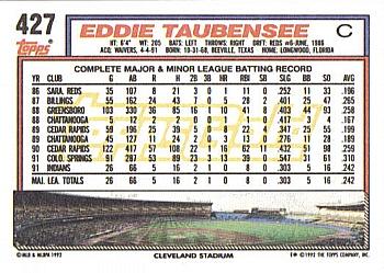 1992 Topps - Gold #427 Eddie Taubensee Back