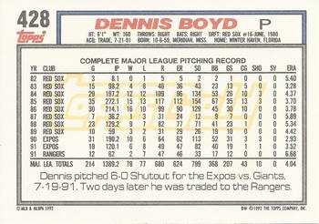 1992 Topps - Gold #428 Dennis Boyd Back