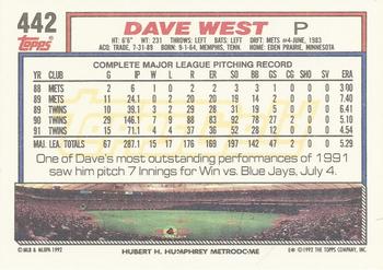 1992 Topps - Gold #442 Dave West Back