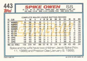 1992 Topps - Gold #443 Spike Owen Back