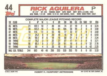 1992 Topps - Gold #44 Rick Aguilera Back