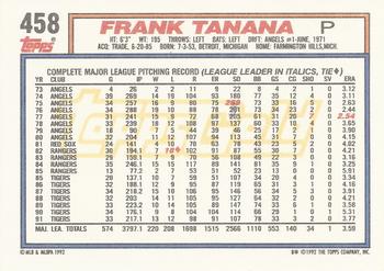 1992 Topps - Gold #458 Frank Tanana Back
