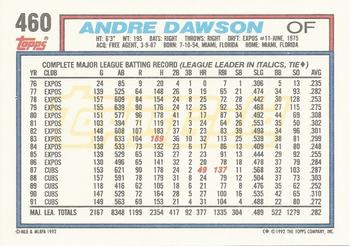 1992 Topps - Gold #460 Andre Dawson Back