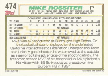 1992 Topps - Gold #474 Mike Rossiter Back