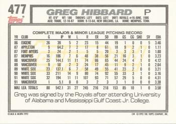1992 Topps - Gold #477 Greg Hibbard Back