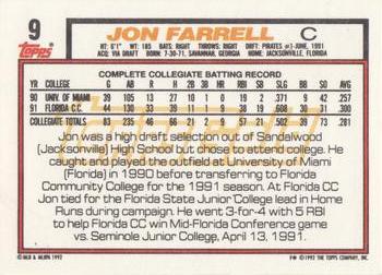 1992 Topps - Gold #9 Jon Farrell Back