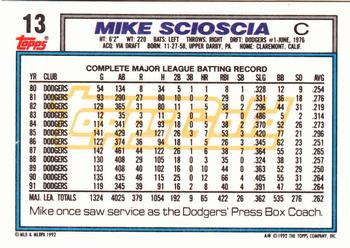 1992 Topps - Gold #13 Mike Scioscia Back