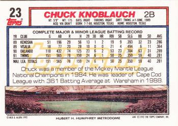 1992 Topps - Gold #23 Chuck Knoblauch Back