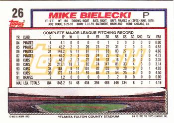 1992 Topps - Gold #26 Mike Bielecki Back