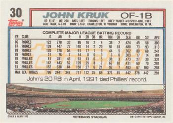 1992 Topps - Gold #30 John Kruk Back