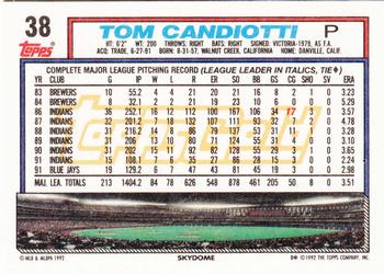 1992 Topps - Gold #38 Tom Candiotti Back