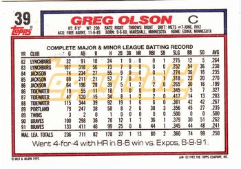1992 Topps - Gold #39 Greg Olson Back