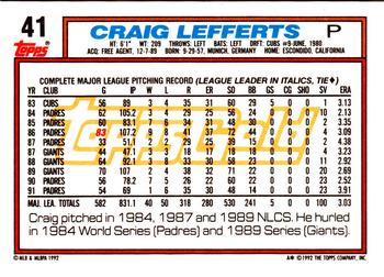 1992 Topps - Gold #41 Craig Lefferts Back
