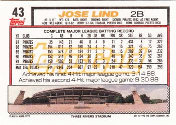1992 Topps - Gold #43 Jose Lind Back