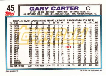 1992 Topps - Gold #45 Gary Carter Back
