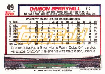 1992 Topps - Gold #49 Damon Berryhill Back
