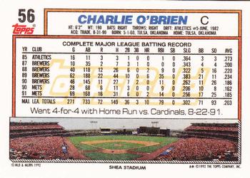 1992 Topps - Gold #56 Charlie O'Brien Back