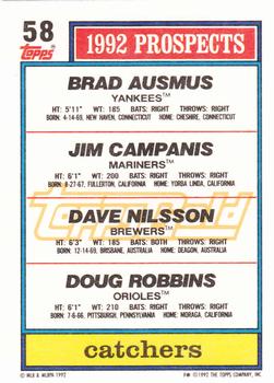 1992 Topps - Gold #58 Brad Ausmus / Jim Campanis / Dave Nilsson / Doug Robbins Back
