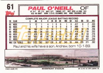 1992 Topps - Gold #61 Paul O'Neill Back